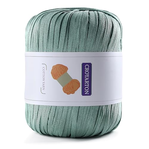 Image of Raffia Yarn for Crochet, Soft Cotton Yarn for Crocheting Summer Beach Bag /Hat, 114 Yards /1.76 Ounce Ribbon Paper Yarn for Beginners DIY Hand Knitting Handbag(Bamboo Green)