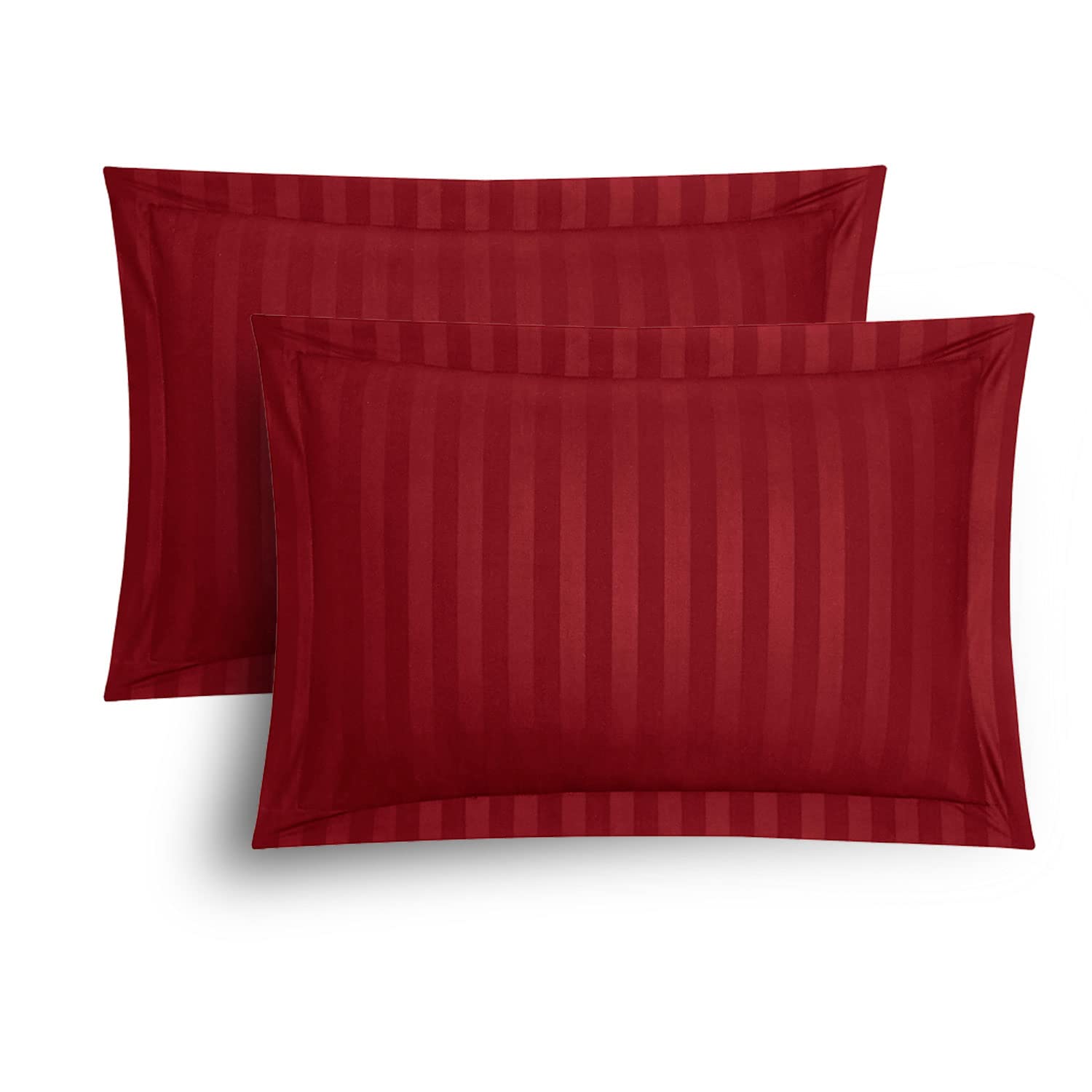 Stripe Satin Oxford Pillowcases 2 Pack Luxury Hotel Quality Premium Breathable, Soft & Cosy Protectors, Burgundy