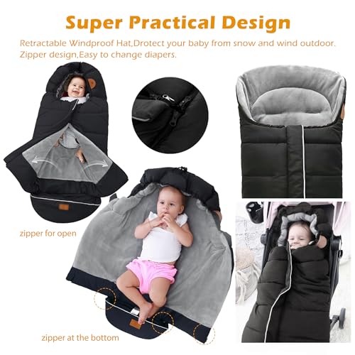 Image of LAT Baby Warm Bunting Bag Universal,Stroller Sleeping Bag Cold Weather,Waterproof Toddler Footmuff(Basic,Black)