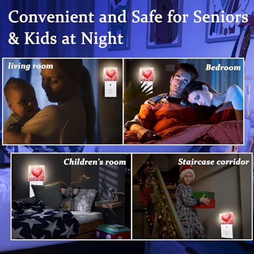 Image of Red Sweet Hearts Night Light, Plug-into Wall Valentine's Flower Love Heart Nightlight Lamp with Dusk to Dawn Sensor, Led Lamp 0.5W Energy Efficient for Boys Girls Adults Home Decor
