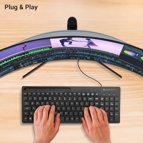 ZEBRONICS K36 Wired USB Keyboard with 106 Keys, Slim Design, Smartphone Holder, Retractable Stand, 1.2m Cable Length with Â‚Rupee Key view 2