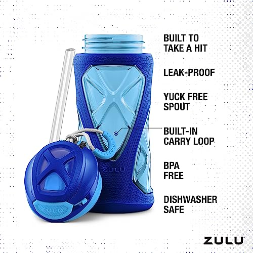 Image of ZULU Torque 16oz Plastic Kids Water Bottle with Silicone Sleeve and Leak-Proof Locking Flip Lid, Soft Touch Carry Loop for School Backpack, Lunchbox, BPA-Free Dishwasher Safe
