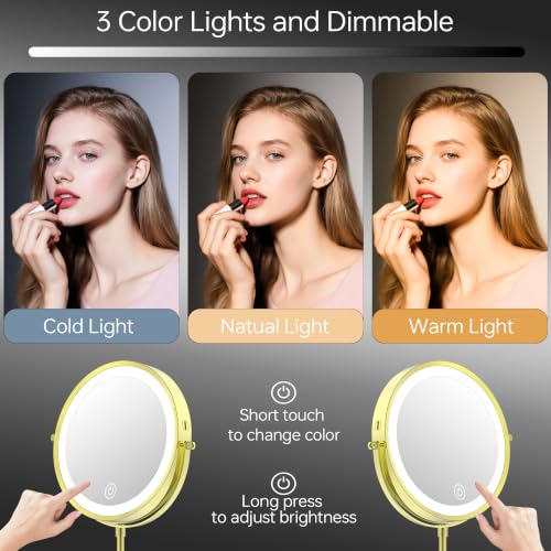 Image of 7 inch Lighted Makeup Mirror with Lights and 1X 7X Magnification,Bright Gold
