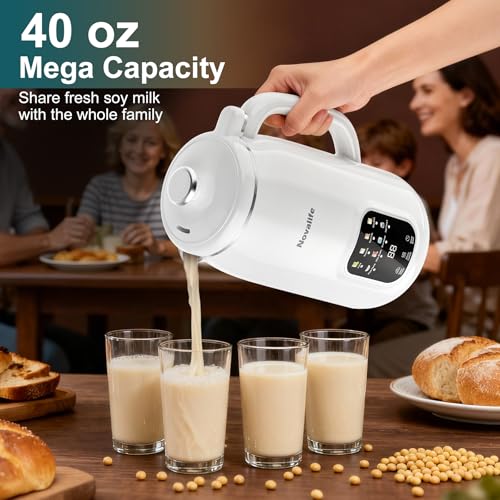 Image of 8 in 1 Nut Milk Maker Machine, 40oz Soy Milk Maker Blender, Homemade Soy Milk, Oat Milk, Almond Milk, Juice, Plant Based and Non Dairy Beverages, 12H Delay Start /Keep Warm /Self Cleaning, White