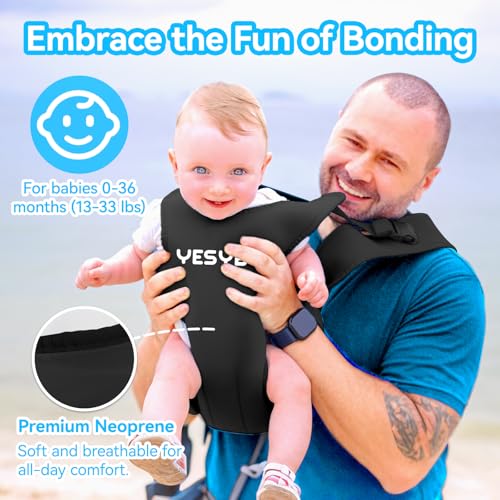 Image of Baby Carrier, Dual-Use Adjustable Baby Sling Support Infant Chest Holder with Drawstring Backpack for Newborn to Toddler 13-33 lbs Swimming Pool Beach Land (Black)