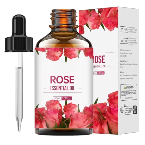 Aceite Esencial de Rosa 30ml, 100% Naturales Puros Aceites Esenciales de Aromaterapia, Aceite de Rosa de Grado Terapéutico para Humidificador Difusor, SPA, Masaje DIY Fabricación de Jabón para Velas