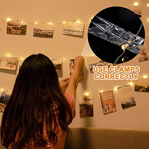 Trongle LED Guirlande Photo, 10M/32FT 100LED Guirlande Lumineuse Chambre Deco Chambre Ado Fille avec Télécommande 8 modes, Déco Pour Chambre à Coucher Fête, Mariage, Décoration de Noël (Blanc Chaud)