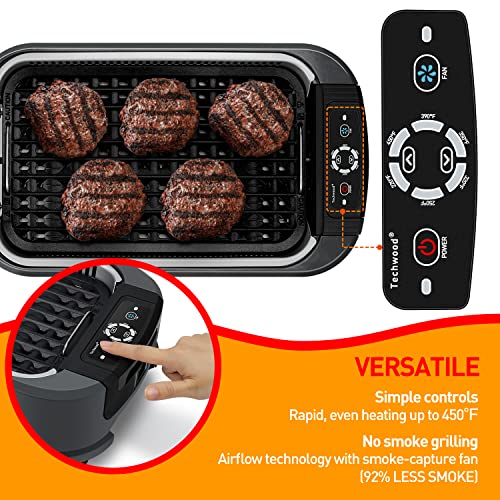Indoor Smokeless Grill, Techwood 1500W Electric Bbq Grill With Temperature Control, Korean Grill Removable Grill & Griddle Plates, Tempered Glass Lid #TOP2