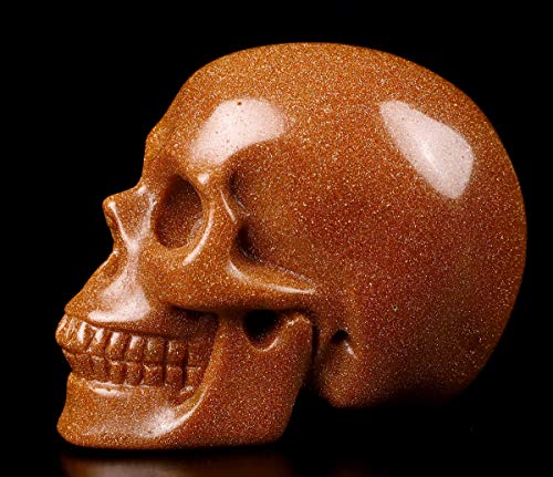 Calavera de piedra cristal Gold Sand 2 pulgadas miniatura 5