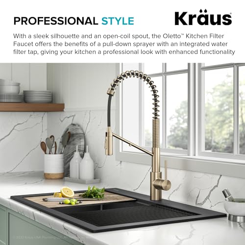 Image of KRAUS Oletto 2-in-1 Commercial Style Pull-Down Single Handle Water Filter Kitchen Faucet for Reverse Osmosis or Water Filtration System in Spot-Free Antique Champagne Bronze, KFF-2631SFACB