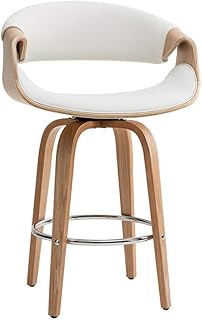Miliboo - Taburete de bar, diseño blanco y madera clara, 65 cm, Aramis