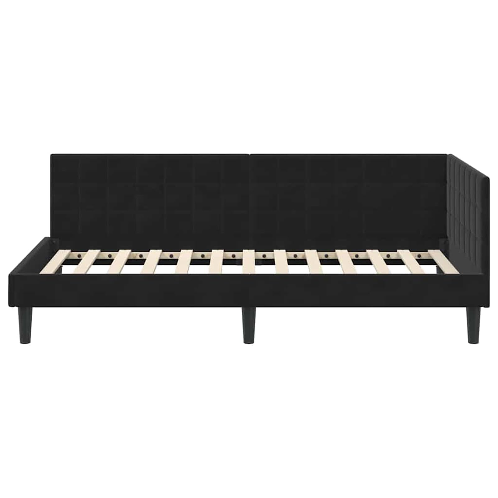 Gecheer Eckbettgestell mit Kopfteil Schwarz 90 cm x 200 cm Stoff, Eckbett Familienbett Schlafsofa Bettgestell für Schlafzimmer Kinderzimmer Dachgeschoss42016433