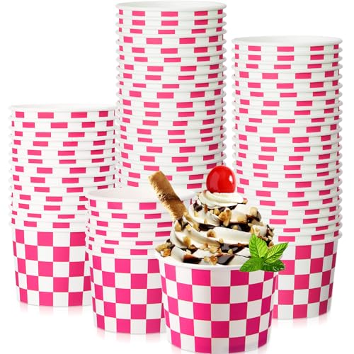 Image of Zopeal 50 Count Hot Pink Checkered Ice Cream Cups Disposable Race Car