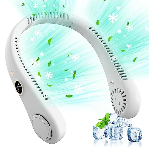 Warmfunn Tragbarer Mini Hals Ventilator USB mit 360° Luftstrom, Tragbarer Halsventilator 1500mAh Akku Faltbarer Hals Ventilator mit 5 Einstellbare Geschwindigkeiten, LED- Anzeige USB Ventilator