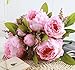 hilingo 1 Bunch Hight Quality Fake Peony Artificial Flower Bouquet Home Office Decor Without Vase Dark Pink
