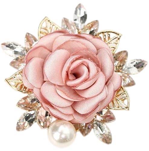 Image of Elegant Rose Flower Brooch Pin for Women Handmade Imitation Crystal Pearl Fabric Flower Lapel Pin Dress Suit Accessories for Wedding Party Gentleman's Essentials Bridal Jewelry Bridesmaid Gifts