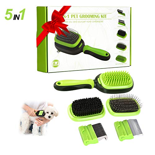 Ownpets 5 in 1 Pet Brush Set, Pet Grooming Shedding Massage Combs for