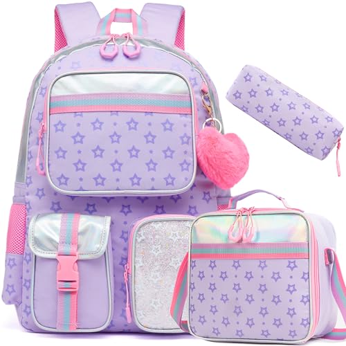 Meetbelify Aesthetic Backpack for Girls - School Backpack with Lunch Box for Elementary to Teen Girls, Cute School Bag, Purple by Meetbelify - Used condition - US$17.85