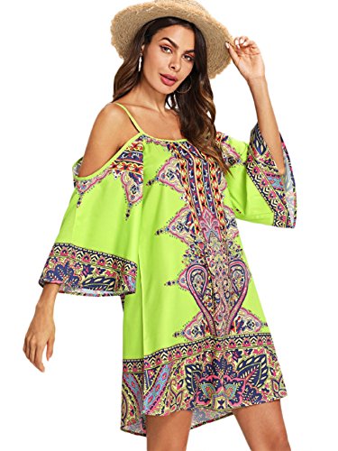 Image of Milumia Women's Vintage Print Kimono Sleeve Geometric Tunic Boho Dress