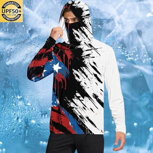 Men's UPF 50+ Sun Protection Long Sleeve Hoodie Shirts with Mask UV Outdoor Fishing SPF Rash Guard Shirts for Men2