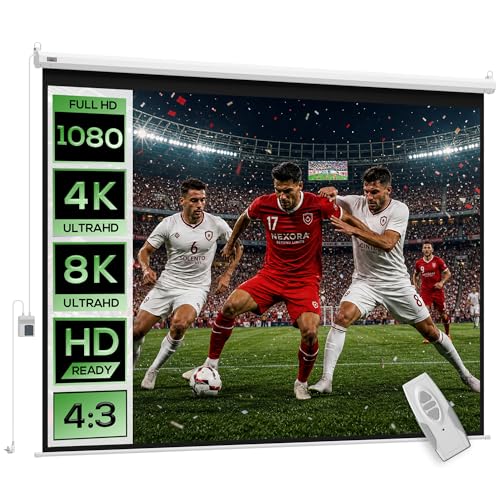 HOMCOM Pantalla de Proyector Eléctrica 100 Pulgadas Pantalla de Proyección Portátil Formato 4:3 con Mando a Distancia Tela de Proyección para Interior y Exterior Eventos Deportivos 203x152 cm Blanco