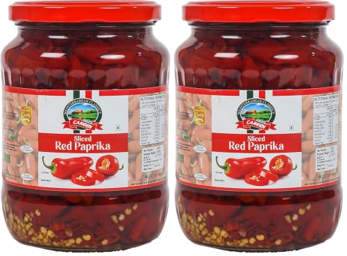 Image of CANEEN Sliced Red Paprika 680g | 100% Vegan & Fiber-Rich | Ready-to-Eat Red Paprika Topping for Pizza, Pasta, Burgers, Sandwiches, Snacks, Salads & Cooking | Glass Bottle (Pack of 2)