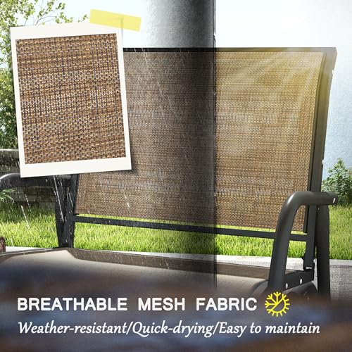 Outsunny Porch Glider Set of 2, Metal Frame Swing Glider Chair with Breathable Mesh Fabric, Curved Armrests and Steel Frame for Garden, Poolside, Backyard, Balcony, Light Mixed Brown - Image 6