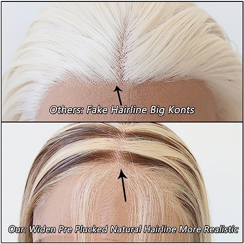 Towarm Balayage Wig Blonde #613 Highlight Brown Long Straight Synthetic Lace Front Wigs for Black Women #613/#8 Middle Part 13x3inch Natural Hairline Cosplay Daily Wear (#613 Highlight #8) - Image 2
