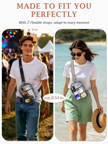 Image of 3 Pockets Clear Bag for Stadium Events with 2 Long Straps Sling Backpack Fanny Pack Concert Crossbody Purses for Women