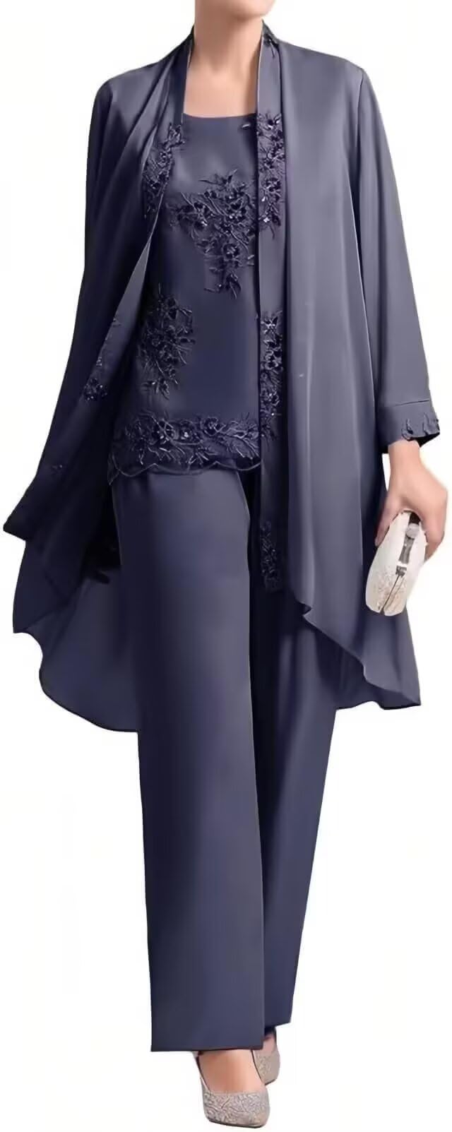 3 Pieces Mother of Bride Pant Suits Elegant Chiffon Sets Plus Size Lace Formal Wedding Guest Outfit with