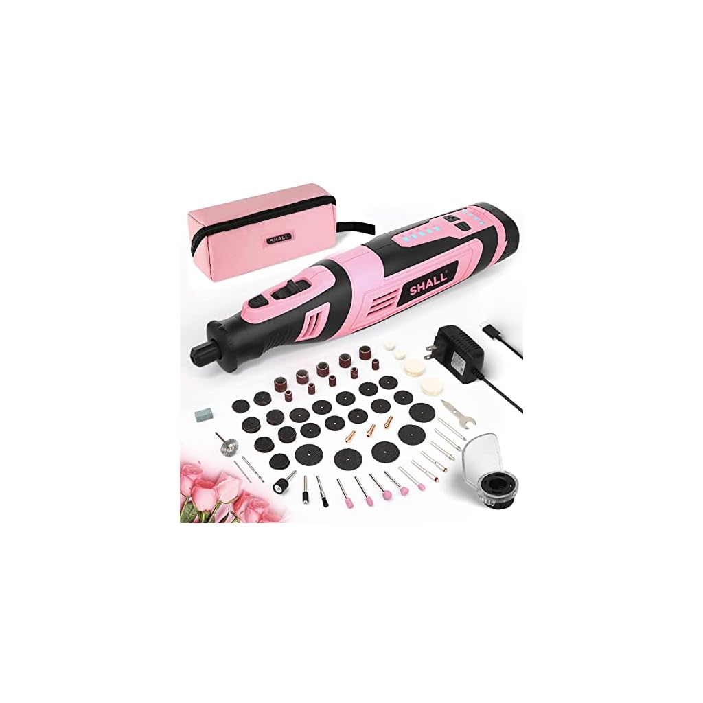 SHALL-8V-Cordless-Rotary-Tool-Kit-Pink-Lightweight-25-Ah-Battery-Rechargeable-Rotary-Tool-w-121-Accessories-5-Speed-Power-Rotary-Tool-for-Sanding-Carving-Polishing-Engraving-Pet-Grooming
