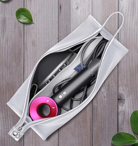 DXIA Haartrockner Tasche - Wasserdichte PU-Leder Aufbewahrungstasche für Supersonic, Tragbare Staubdichte Reisetasche (Reines Schwarz)