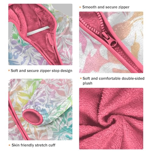 Ombre Colorful Floral Girls Fleece Jacket Girls Fall Jacket Girl Coats Zip Up Hoodie Children Sherpa Warm Outerwear 2-10T3