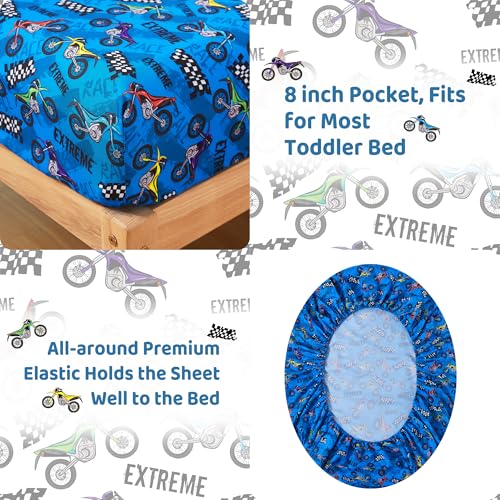 Image of lasoftan Toddler Bedding Set, Toddler Bed Comforter Sets for Girls, Toddler Bed Set, Motorcycle Printed