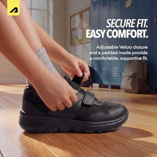 Image of Boldfit School Shoes Black for Boys & Girls Lightweight EVA Sole Breathable Mesh & PVC Upper Anti-Skid Velcro & Lace Closure Uniform Footwear for Kids Comfortable School Shoes