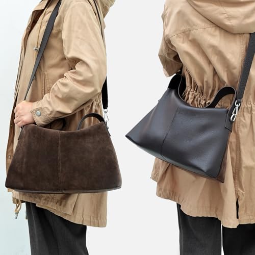 Cartera bandolera de cuero gamuzado para mujer miniatura 2