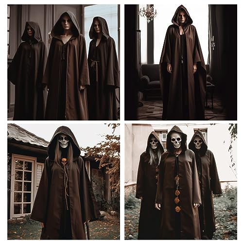 Montrestar Halloween Robe, Braun XL Umhang mit Kapuze, Kostüm Herren Robe mit Kapuze, Halloween Cosplay Cape, Adult Karneval Costume, Hoodies Gewand für Erwachsene Fasching Karneval