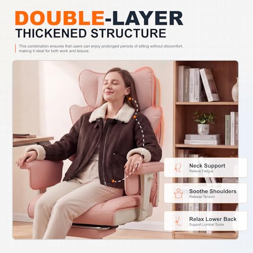Image of Dowinx Big and Tall Office Chair with Pocket Spring Cushion,High Back Computer Gaming Chairs with Adjustable Armrests,Executive Desk Chairs with Lumbar Support and Footrest,PU-Pink