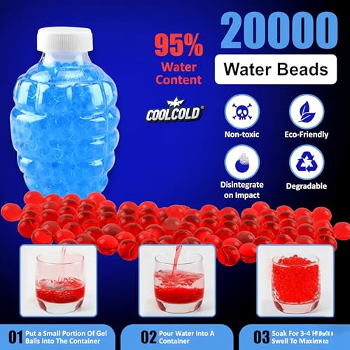 Image of COOLCOLD Gel Blaster Refill Ammo - 20,000 Rounds of 7-8mm Non-Toxic Water Beads for Gel Guns - Safe for Adults 15+ - Transparent Blue Gel Bullets - Pack of 2 - Also Ideal as Home Decor Vase (Red)