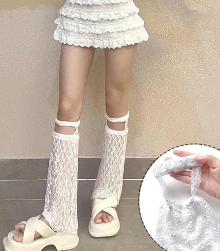 Image of WODECASA Women's Lace Leg Warmers Y2K Knee High Hollow Out Gartered Leg Sleeves Socks for Girls