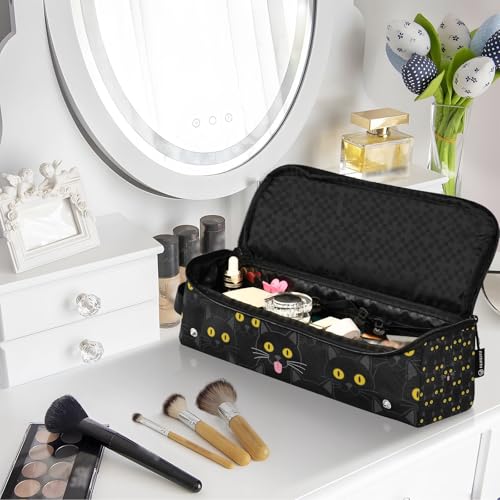 Bolso de viaje para herramientas de cabello con tapete resistente al calor y gran capacidad, negro con gatos y ojos amarillos miniatura 7
