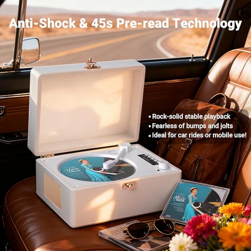 Image of Retro CD Player with Bluetooth in&Out Portable Music Player for Relaxing Anywhere,Auto Power Off,USB,AUX,Headphone Jack,Vintage CD Player for Music Lovers,Birthday Gifts for Women /Men-White