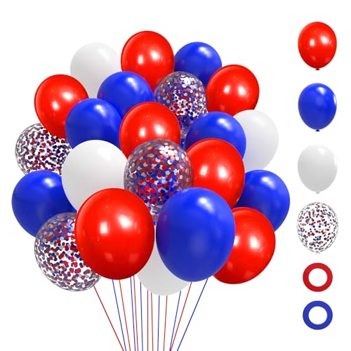 Image of Red White and Blue Balloons,65Pcs Red and Blue Latex Balloons for 4th Of July Patriotic Balloon Graduation Birthday Party Decorations