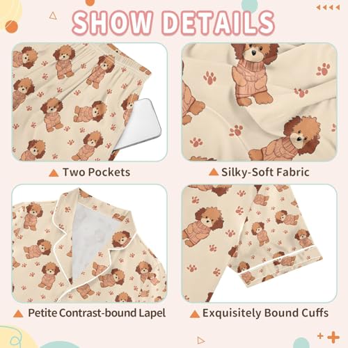 senya Cute Dog Footprint Aa Satin Summer Pajama Sets Silk Short Sleeve Button Down Sleepwear3