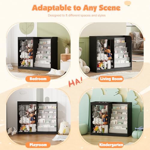 Image of NACHES 5-Tier Kids Bookshelf Toy Storage Net Holder Sling Black