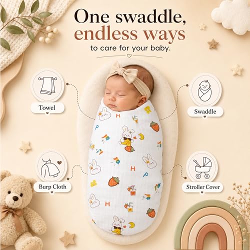 Image of StarAndDaisy Swaddle Wrap for Baby, Muslin Cotton Baby Cloth or Blankit for New Born, Soft Muslin Clothes, Lightweight Baby's Swaddle & Receiving Blanket.