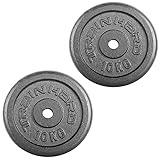 Maße pro Hantelscheibe: Durchmesser 28 cm; Dicke 3,3 cm, Lieferumfang 2 x 10 kg.