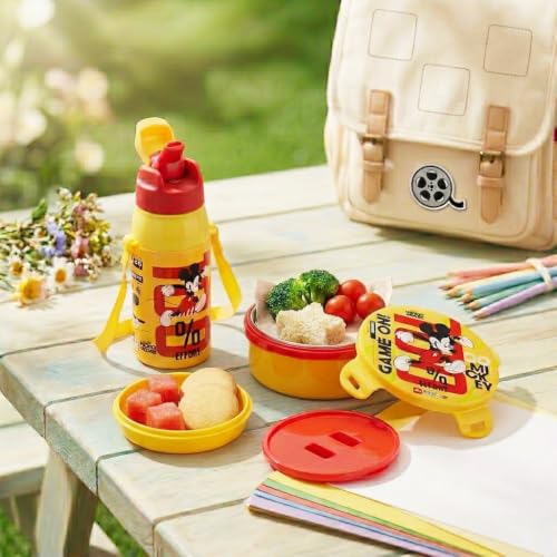 Image of CELLO Kidzbee Star Gift Set Combo for School Kids, Yellow | 3D Touch & Feel Mickey Design Airtight Clip Lock Insulated Lunch Box 390ml with Leak Proof Flip Top Sipper Water Bottle for Kids Boys Girls