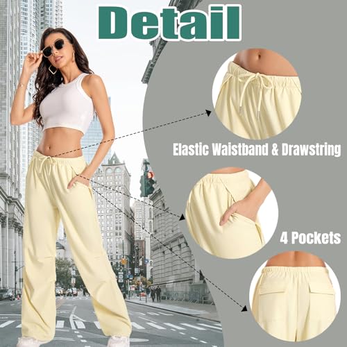 Parachute Pants for Woman Baggy Cargo Pants Drawstring Elastic Waist Y2K Causal Trousers with 4 Pockets4