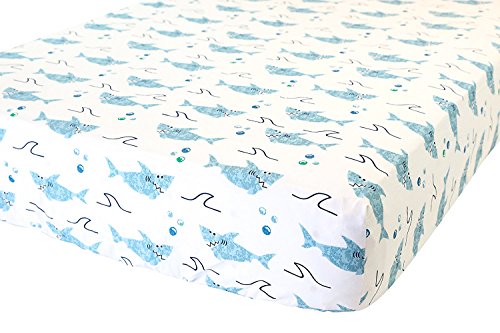 Image of 100% Cotton Fitted Crib Sheet - Premium Baby Bedding - Soft, Breathable & Durable - Shark Print